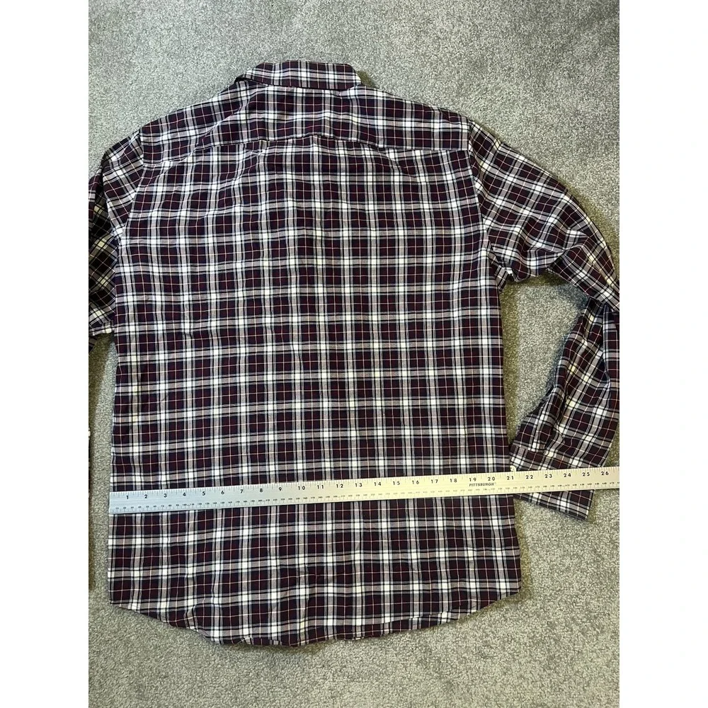 Banana Republic Maroon And Blue Plaid Stretch Standard Fit‎ Button Shirt Size M